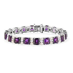 GP Royal Art Deco Collection African Amethyst and Multi Gemstone 18.00 ctw Bracelet in Rhodium Over Sterling Silver (7.25 In)
