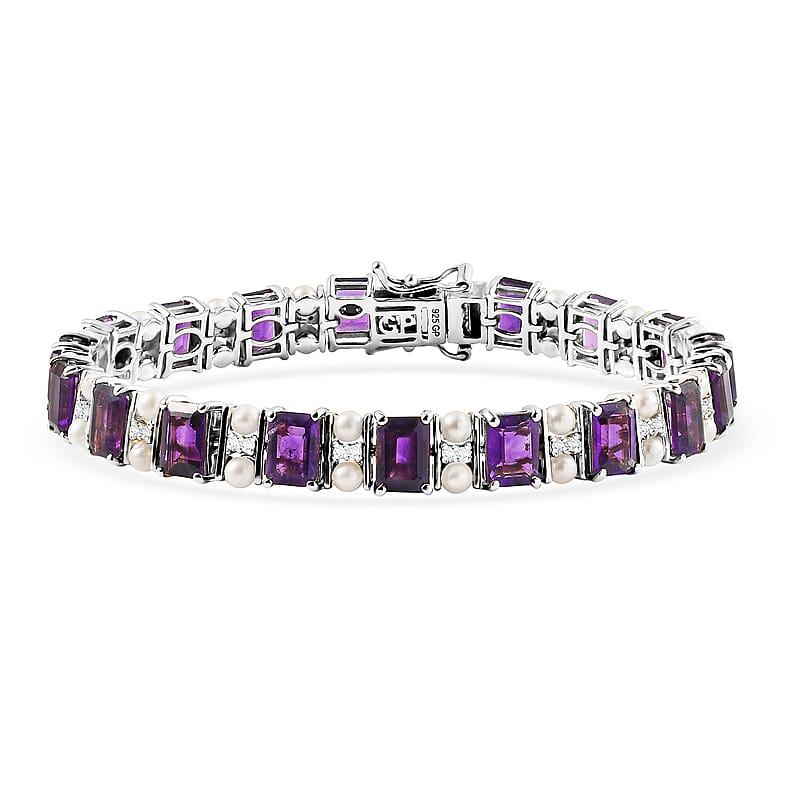 GP Royal Art Deco Collection African Amethyst and Multi Gemstone 18.00 ctw Bracelet in Rhodium Over Sterling Silver (7.25 In)