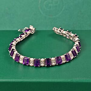 GP Royal Art Deco Collection African Amethyst and Multi Gemstone 18.00 ctw Bracelet in Rhodium Over Sterling Silver (7.25 In)