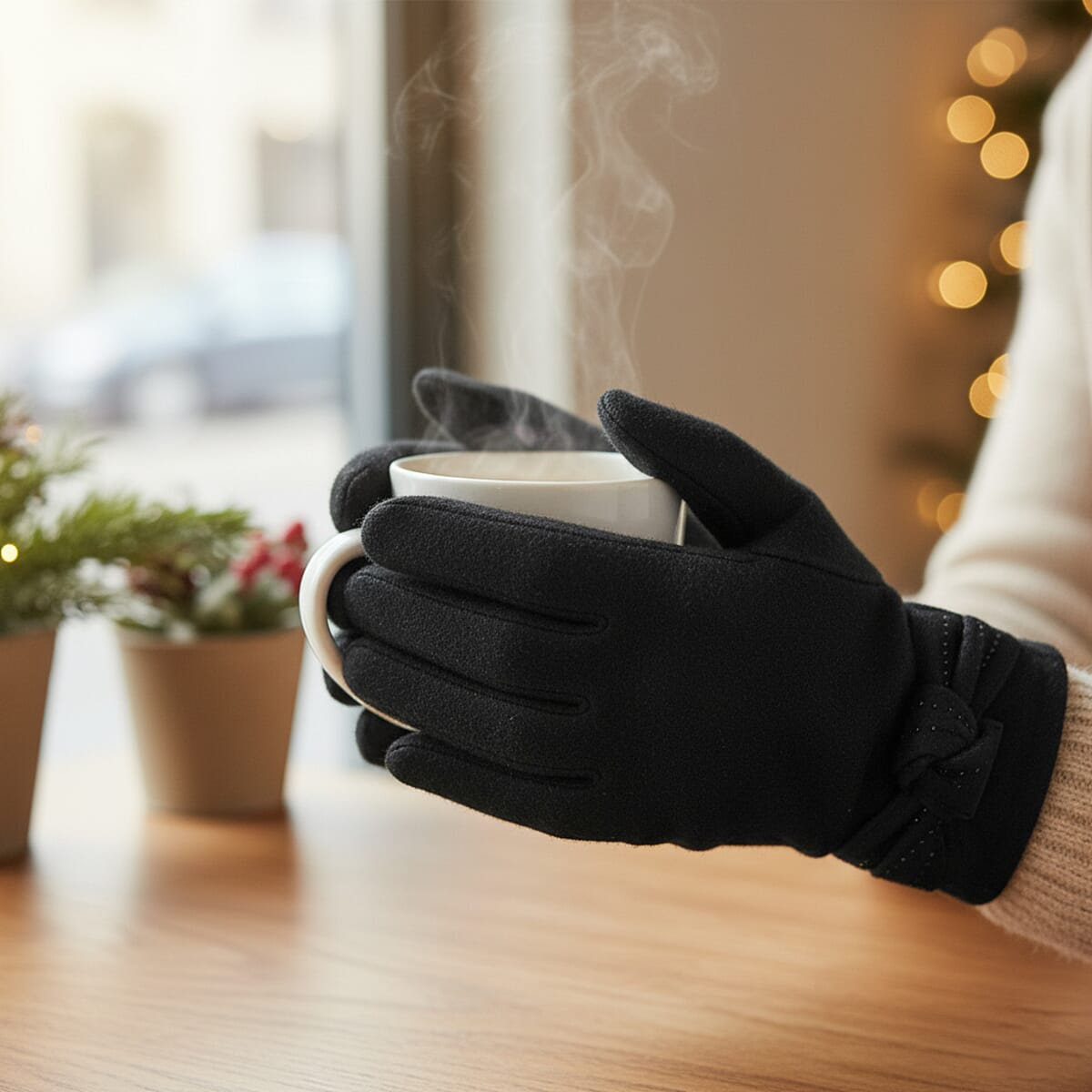 TLV Tamsy Black Cashmere Wool Gloves with 2 Fingers Screen Touch image number 0