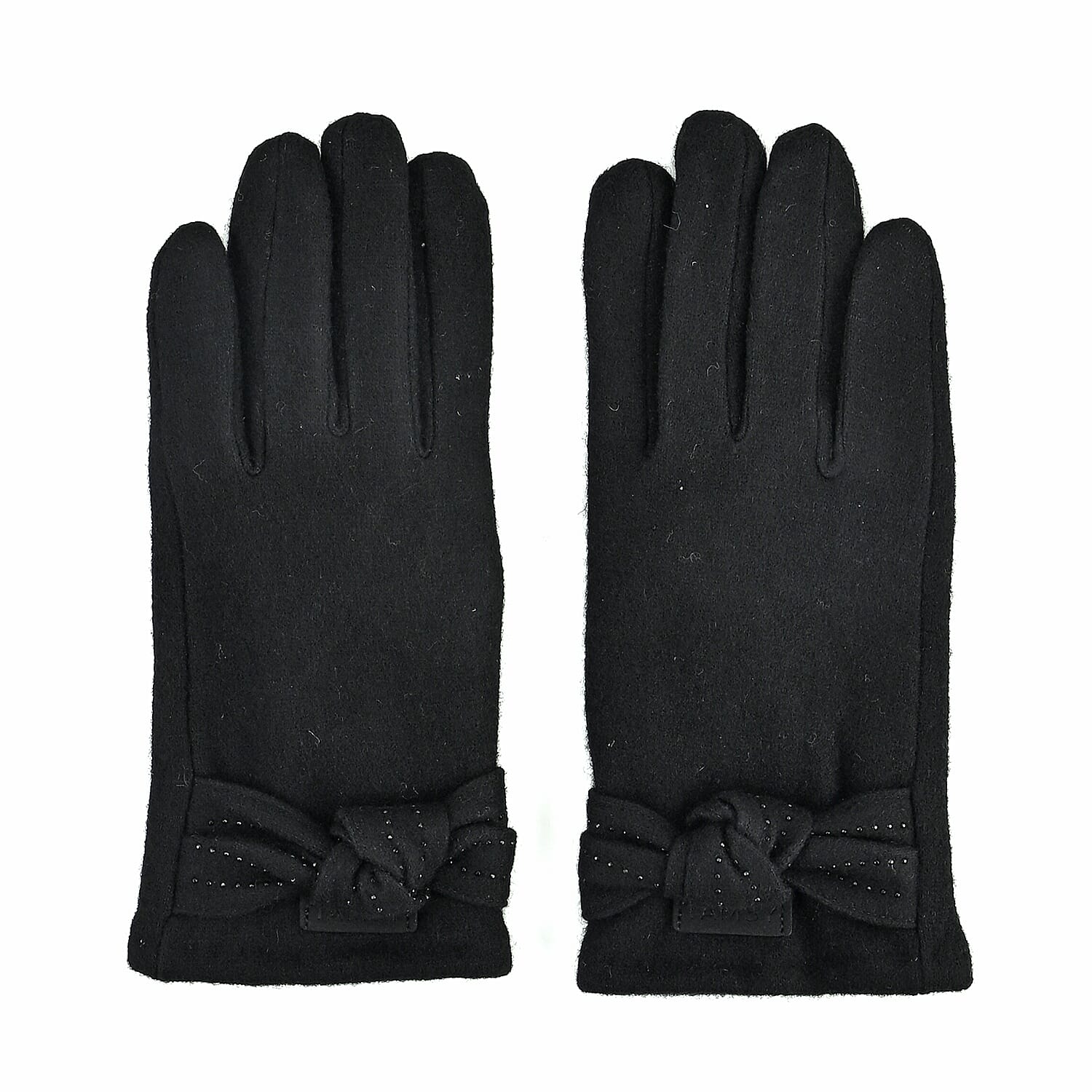 Tamsy Black Cashmere Wool Gloves with 2 Fingers Screen Touch