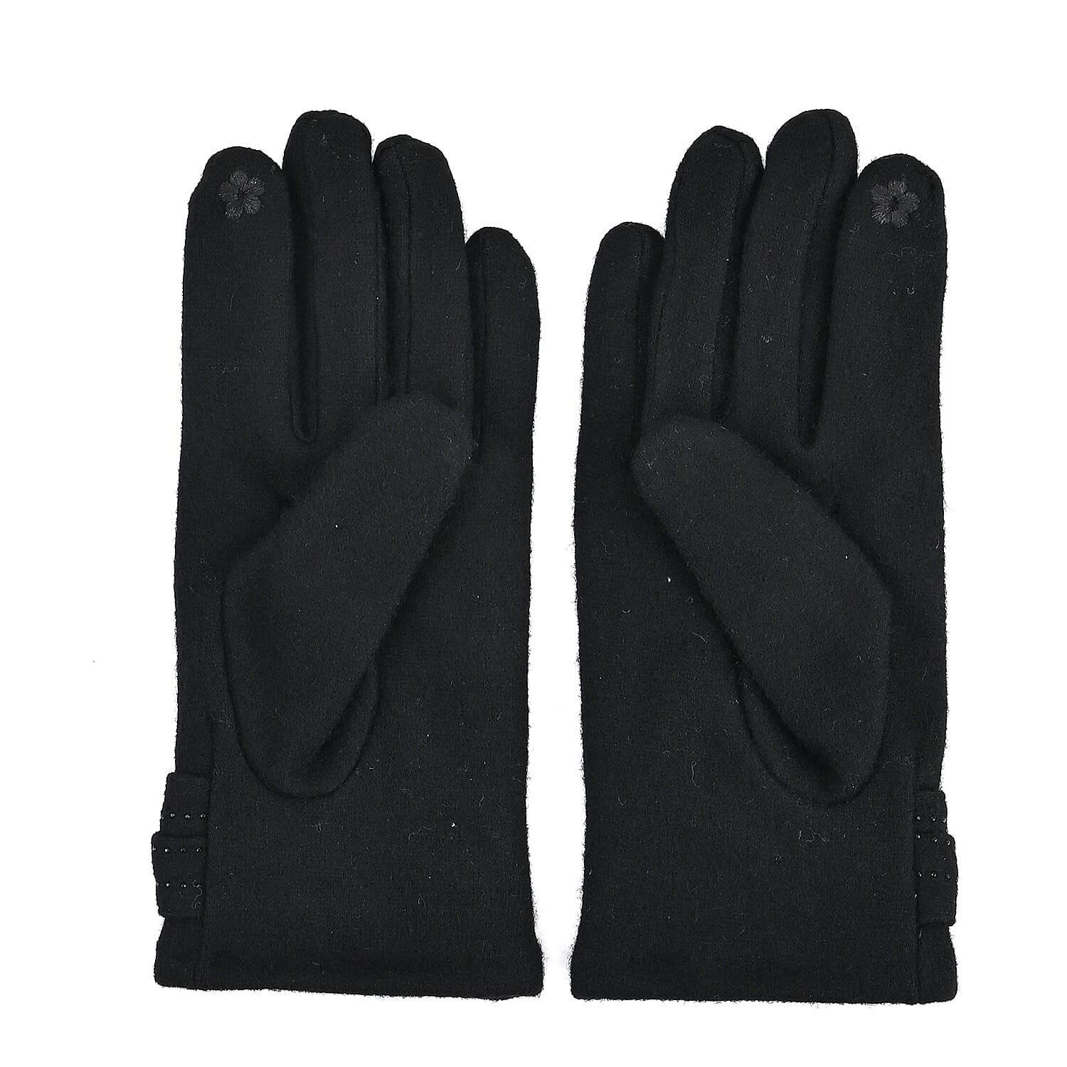 Tamsy Black Cashmere Wool Gloves with 2 Fingers Screen Touch