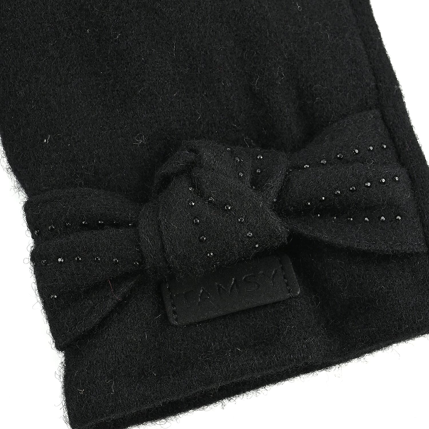 Tamsy Black Cashmere Wool Gloves with 2 Fingers Screen Touch
