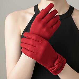 Tamsy Wine Cashmere Wool Gloves with 2 Fingers Screen Touch