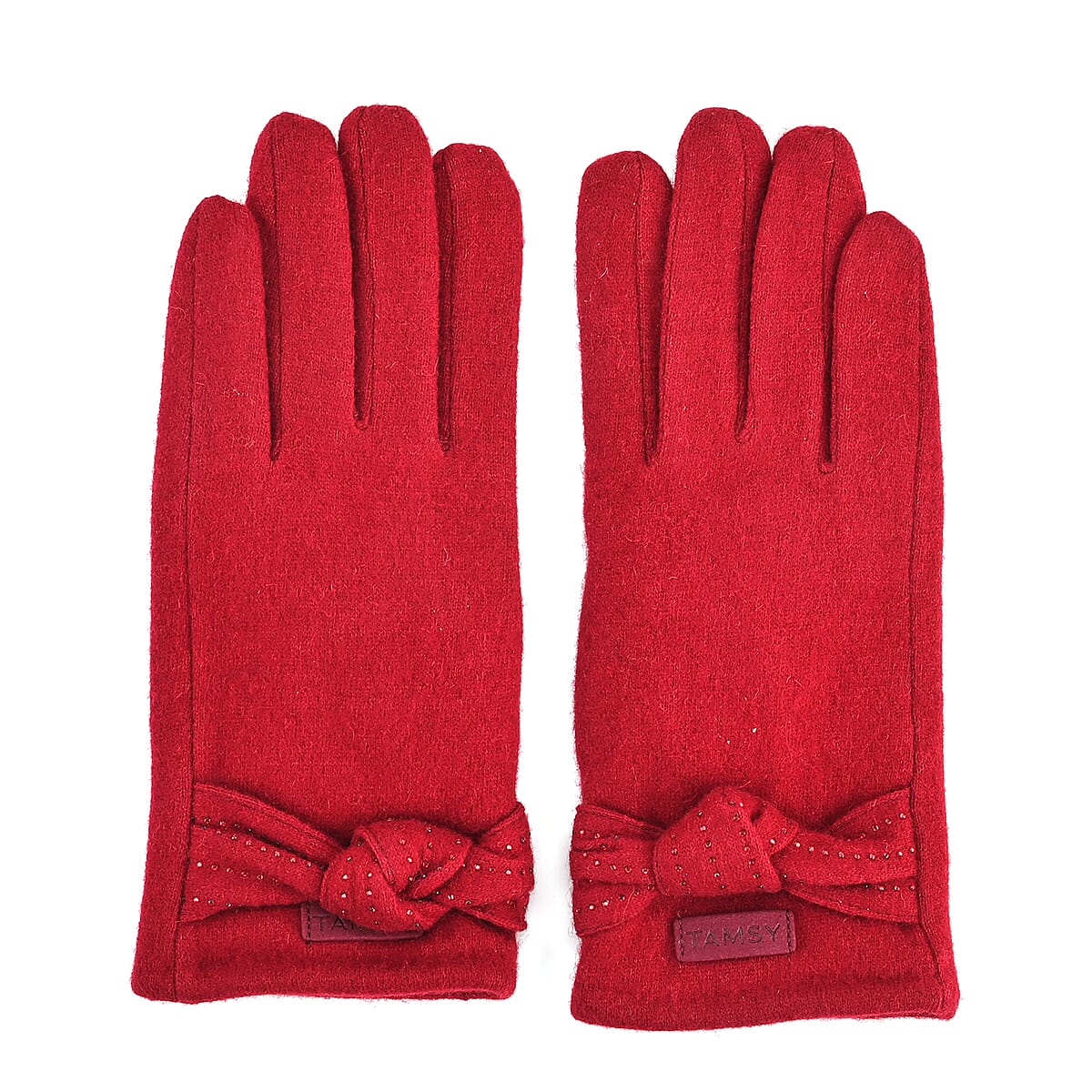 Tamsy Wine Cashmere Wool Gloves with 2 Fingers Screen Touch image number 1