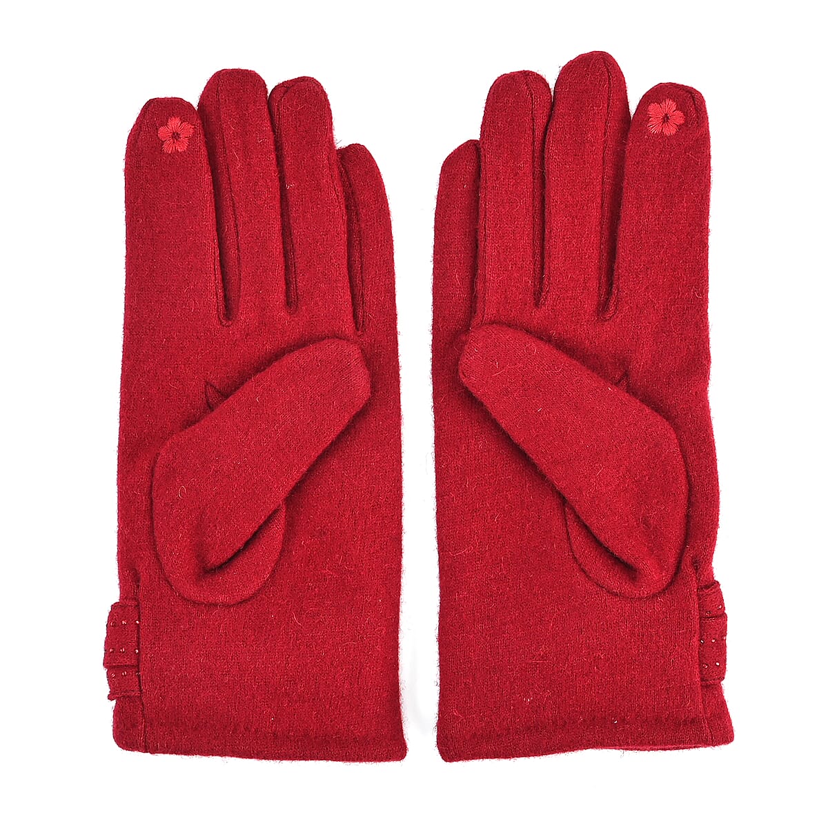 Tamsy Wine Cashmere Wool Gloves with 2 Fingers Screen Touch image number 2