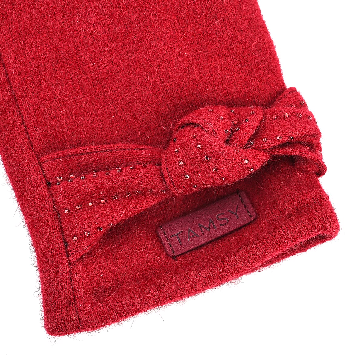 Tamsy Wine Cashmere Wool Gloves with 2 Fingers Screen Touch image number 3