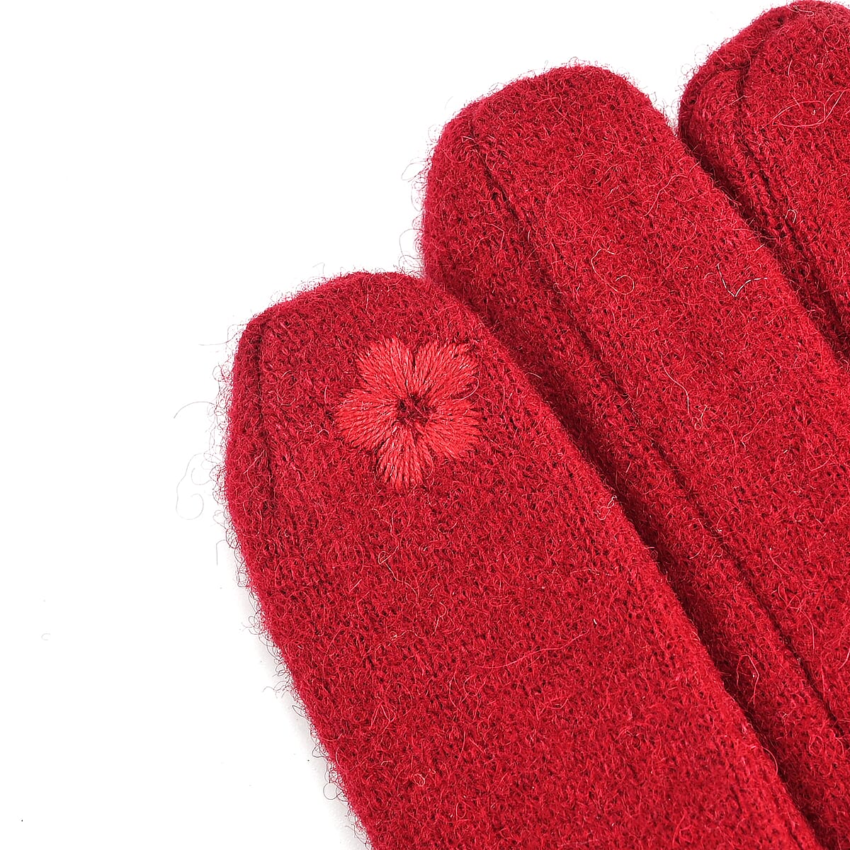 Tamsy Wine Cashmere Wool Gloves with 2 Fingers Screen Touch image number 4