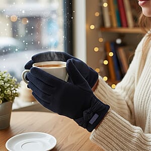 Tamsy Navy Cashmere Wool Gloves with 2 Fingers Screen Touch