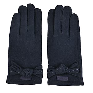 Tamsy Navy Cashmere Wool Gloves with 2 Fingers Screen Touch