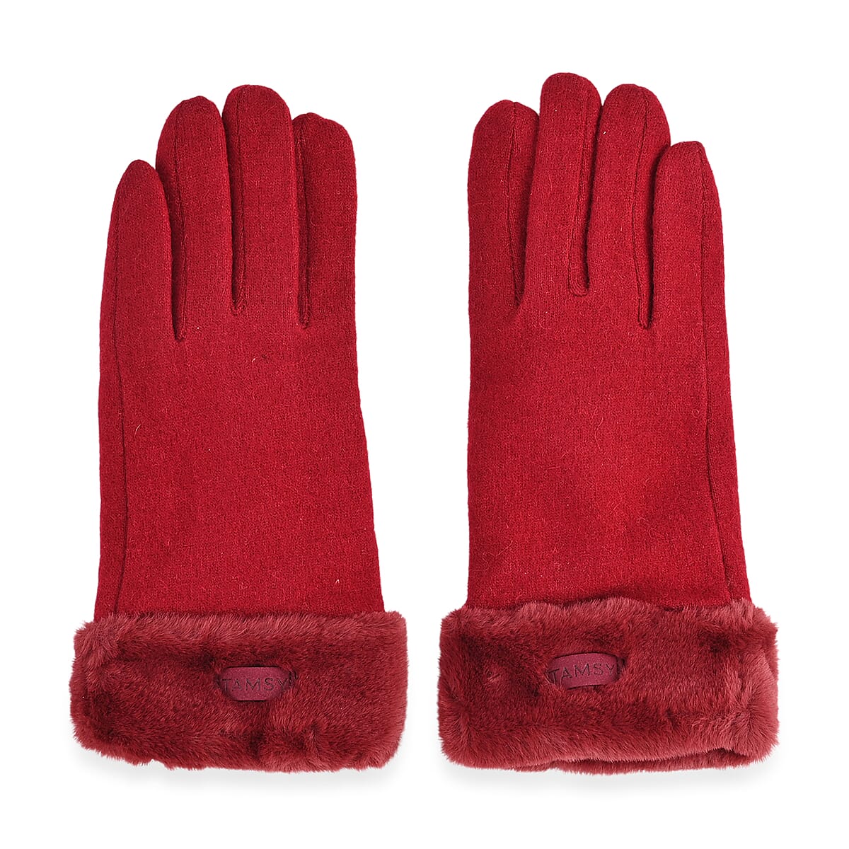 Tamsy Wine Cashmere Wool Gloves with Fur Cuff - L image number 3