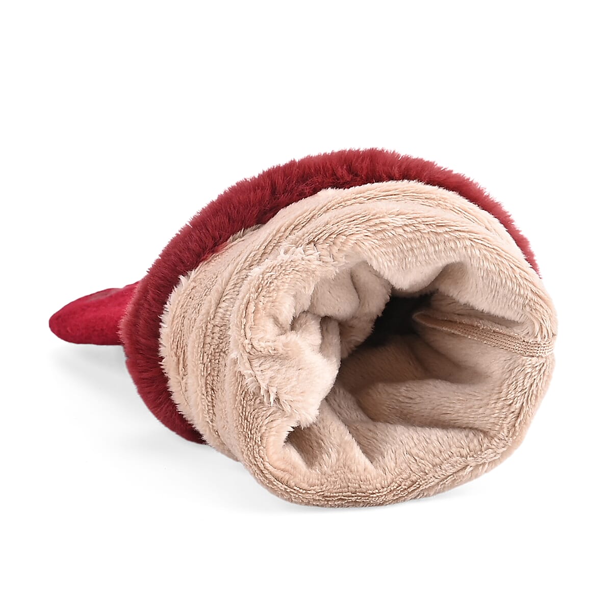 Tamsy Wine Cashmere Wool Gloves with Fur Cuff - L image number 4