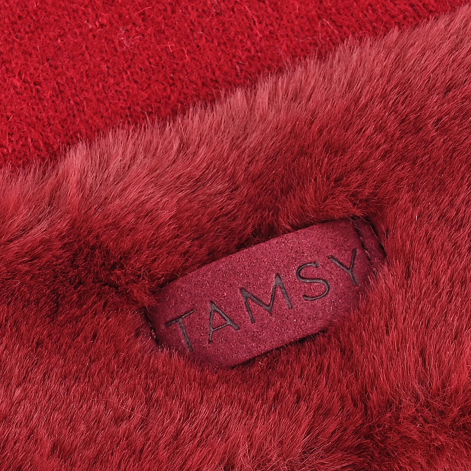  Tamsy Wine Cashmere Wool Gloves with Fur Cuff and Two Finger Screen Touch