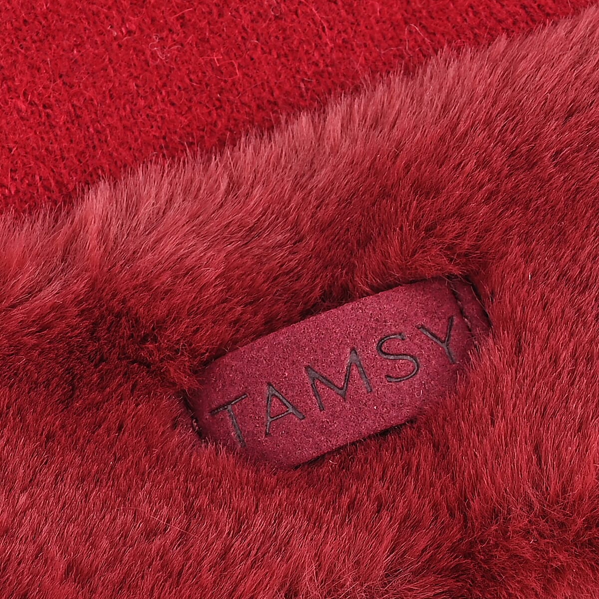 Tamsy Wine Cashmere Wool Gloves with Fur Cuff - L image number 5