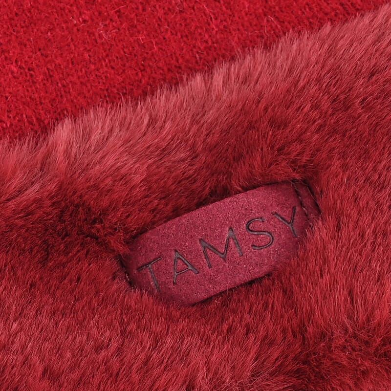 La Marey Wine Cashmere Wool Gloves with Fur Cuff and Two Finger Screen Touch