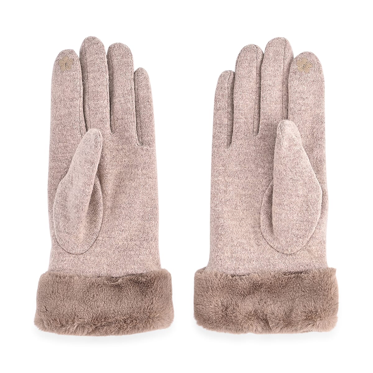 Doorbuster Tamsy Beige Cashmere Wool Gloves with Fur Cuff and Two Finger Screen Touch image number 2