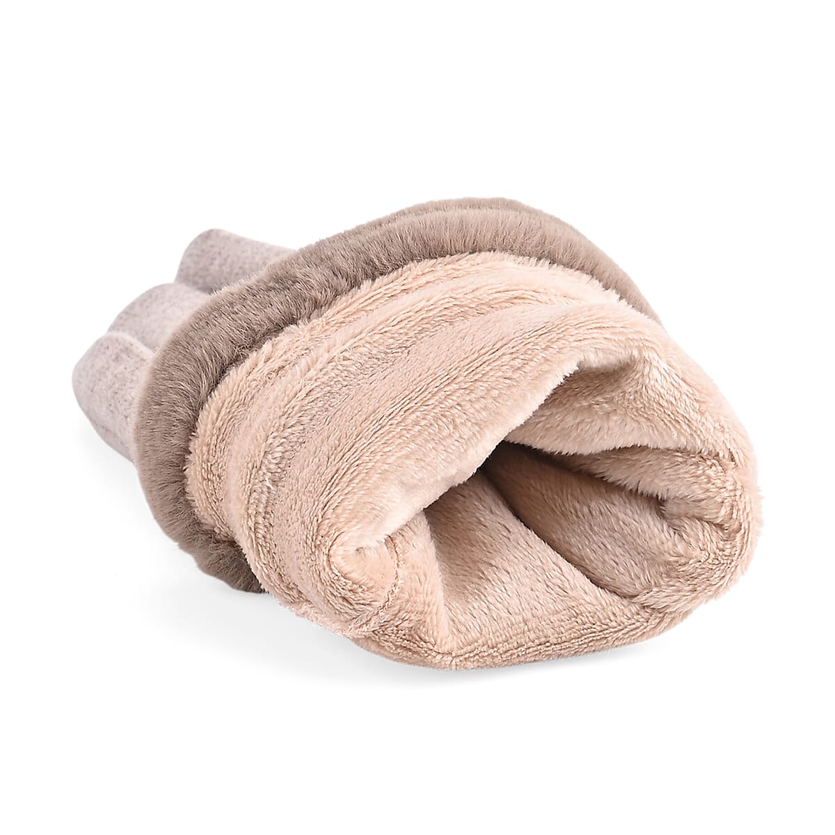 Doorbuster Tamsy Beige Cashmere Wool Gloves with Fur Cuff and Two Finger Screen Touch image number 4