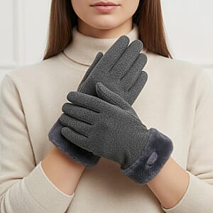 Doorbuster Tamsy Dark Grey Cashmere Wool Gloves with Fur Cuff and Two Finger Screen Touch