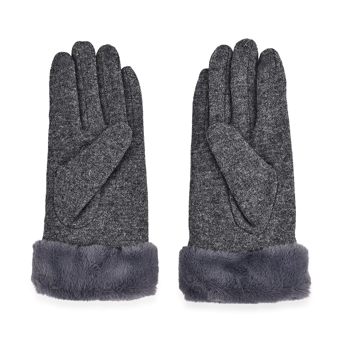 Doorbuster Tamsy Dark Grey Cashmere Wool Gloves with Fur Cuff and Two Finger Screen Touch image number 2