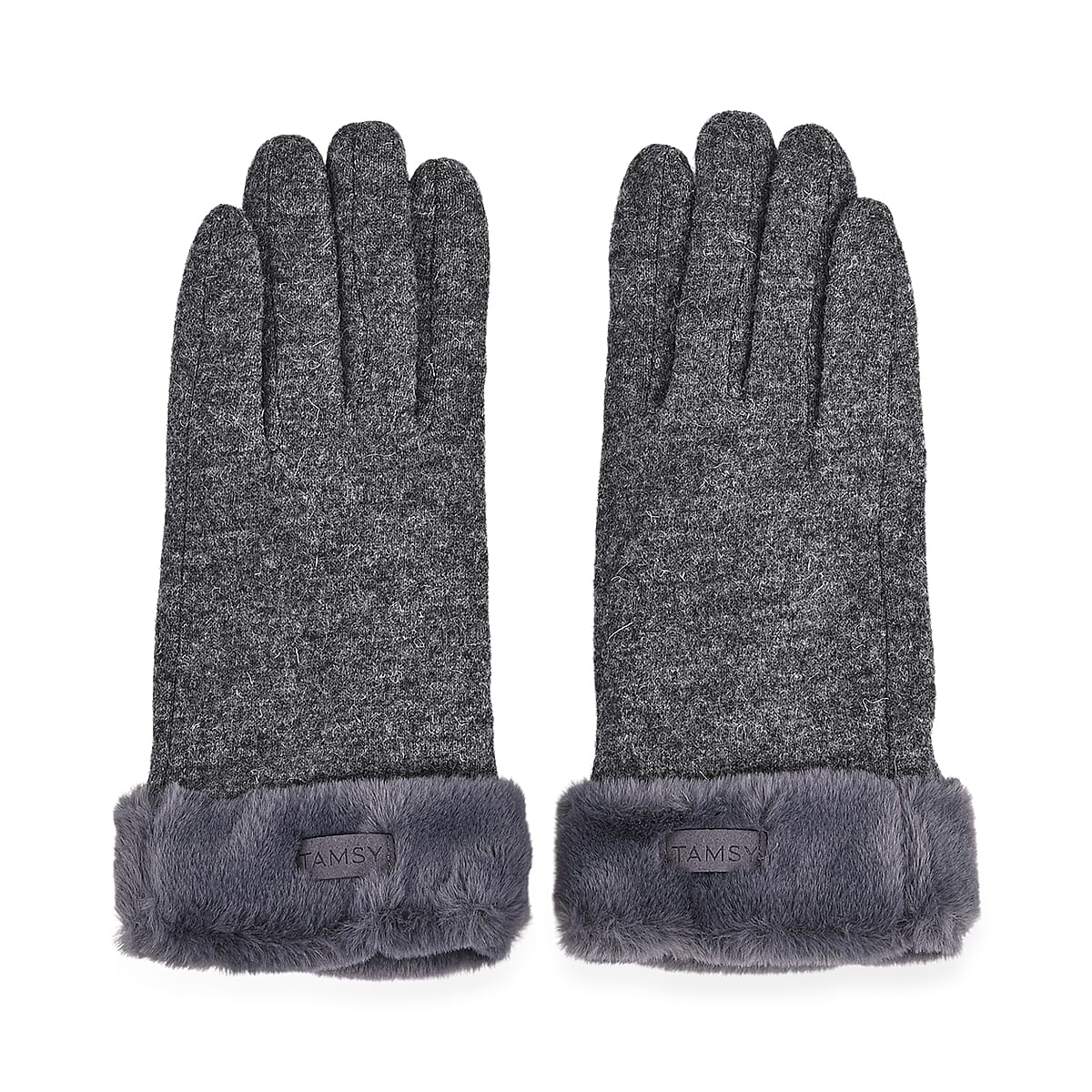 Doorbuster Tamsy Dark Grey Cashmere Wool Gloves with Fur Cuff and Two Finger Screen Touch image number 3