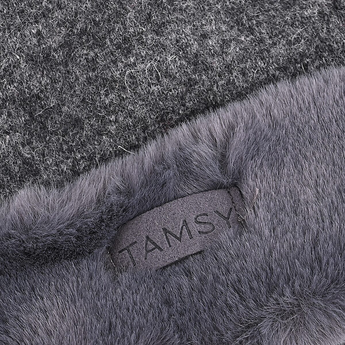 Doorbuster Tamsy Dark Grey Cashmere Wool Gloves with Fur Cuff and Two Finger Screen Touch image number 5
