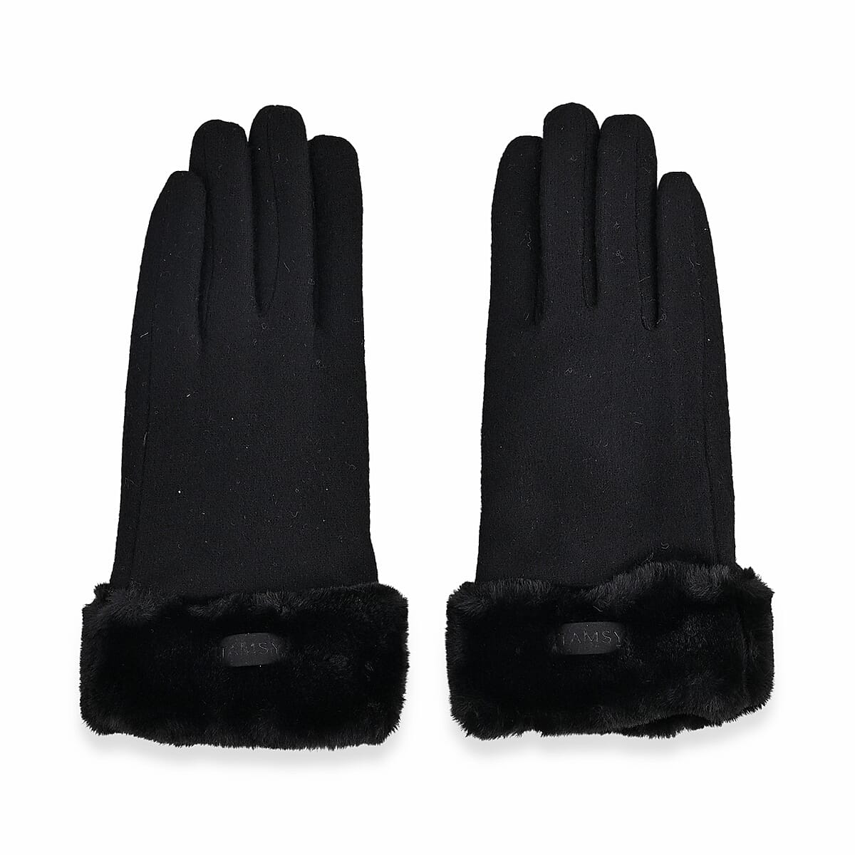 Doorbuster Tamsy Black Cashmere Wool Gloves with Fur Cuff and Two Finger Screen Touch image number 3