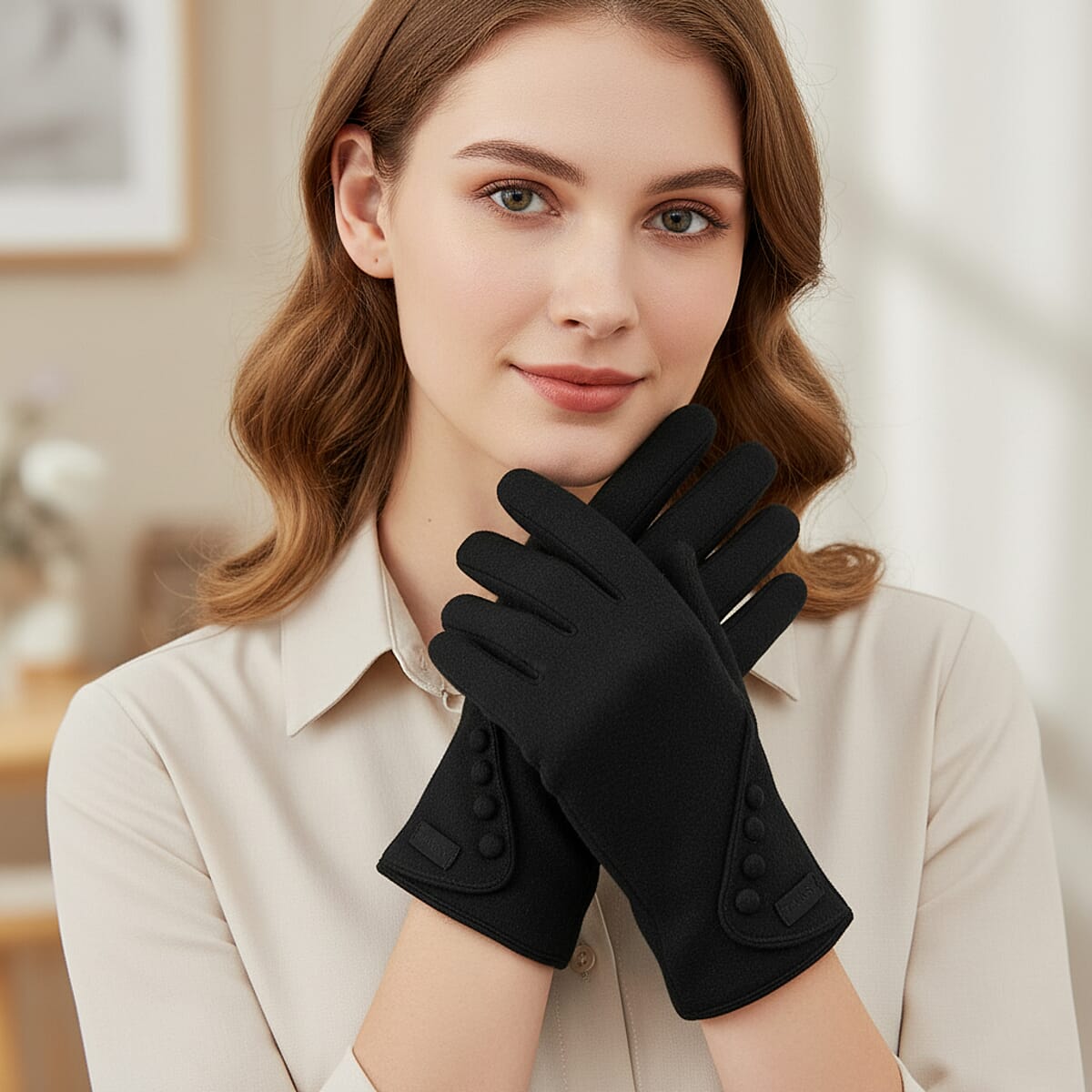 Doorbuster Tamsy Black Cashmere Wool Gloves with 2 Fingers Screen Touch - Large image number 0