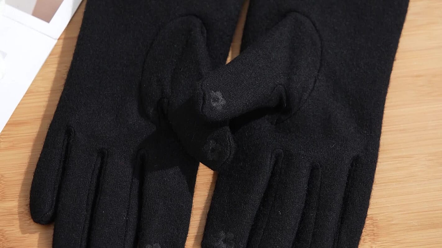 Tamsy Black Cashmere Wool Gloves with 2 Fingers Screen Touch - Large