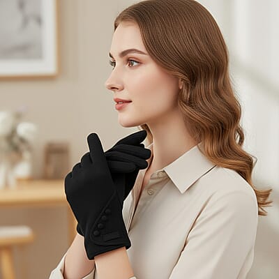 Tamsy Black Cashmere Wool Gloves with 2 Fingers Screen Touch - Large