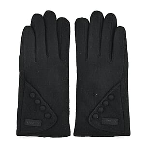  Tamsy Black Cashmere Wool Gloves with 2 Fingers Screen Touch - Large