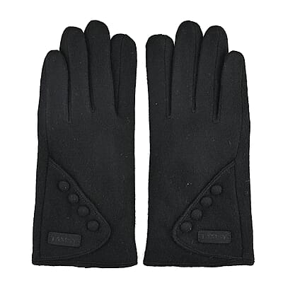 Tamsy Black Cashmere Wool Gloves with 2 Fingers Screen Touch - Large