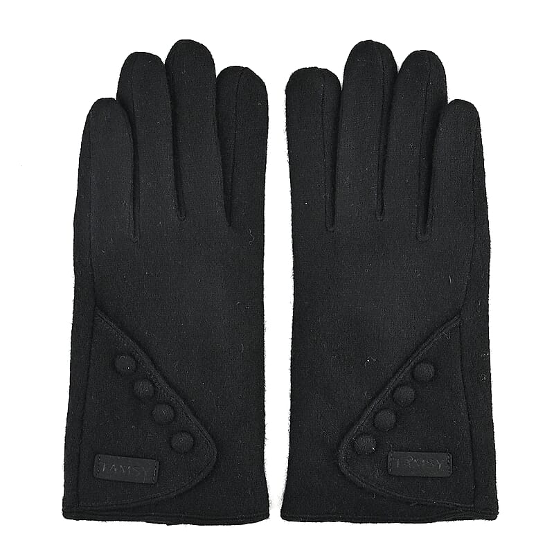 Tamsy Black Cashmere Wool Gloves with 2 Fingers Screen Touch - Large