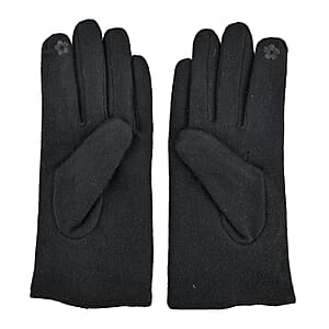  Tamsy Black Cashmere Wool Gloves with 2 Fingers Screen Touch - Large