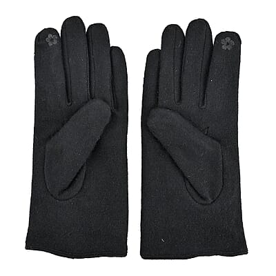 Tamsy Black Cashmere Wool Gloves with 2 Fingers Screen Touch - Large