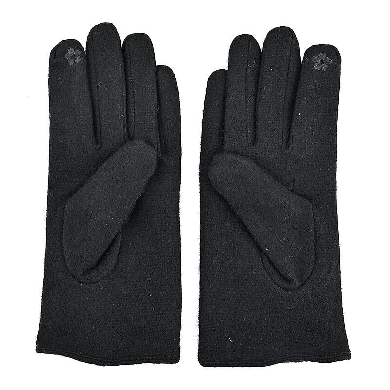 Tamsy Black Cashmere Wool Gloves with 2 Fingers Screen Touch - Large