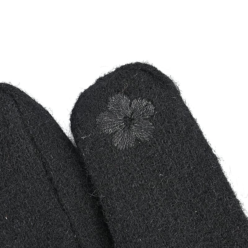Tamsy Black Cashmere Wool Gloves with 2 Fingers Screen Touch - Large