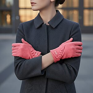 Doorbuster Tamsy Pink Cashmere Wool Gloves with 2 Fingers Screen Touch - Large