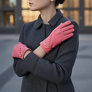 Doorbuster Tamsy Pink Cashmere Wool Gloves with 2 Fingers Screen Touch - Large