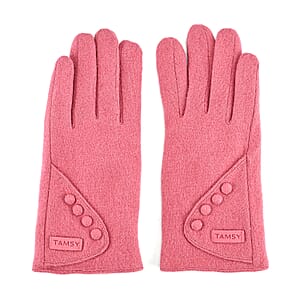 Doorbuster Tamsy Pink Cashmere Wool Gloves with 2 Fingers Screen Touch - Large