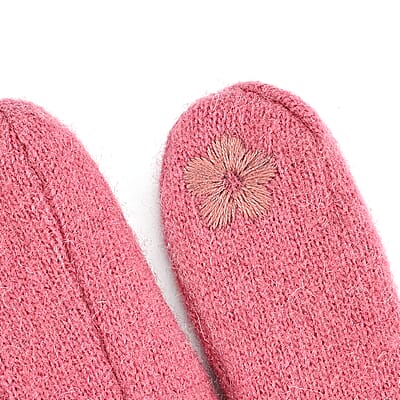  Tamsy Pink Cashmere Wool Gloves with 2 Fingers Screen Touch - Large