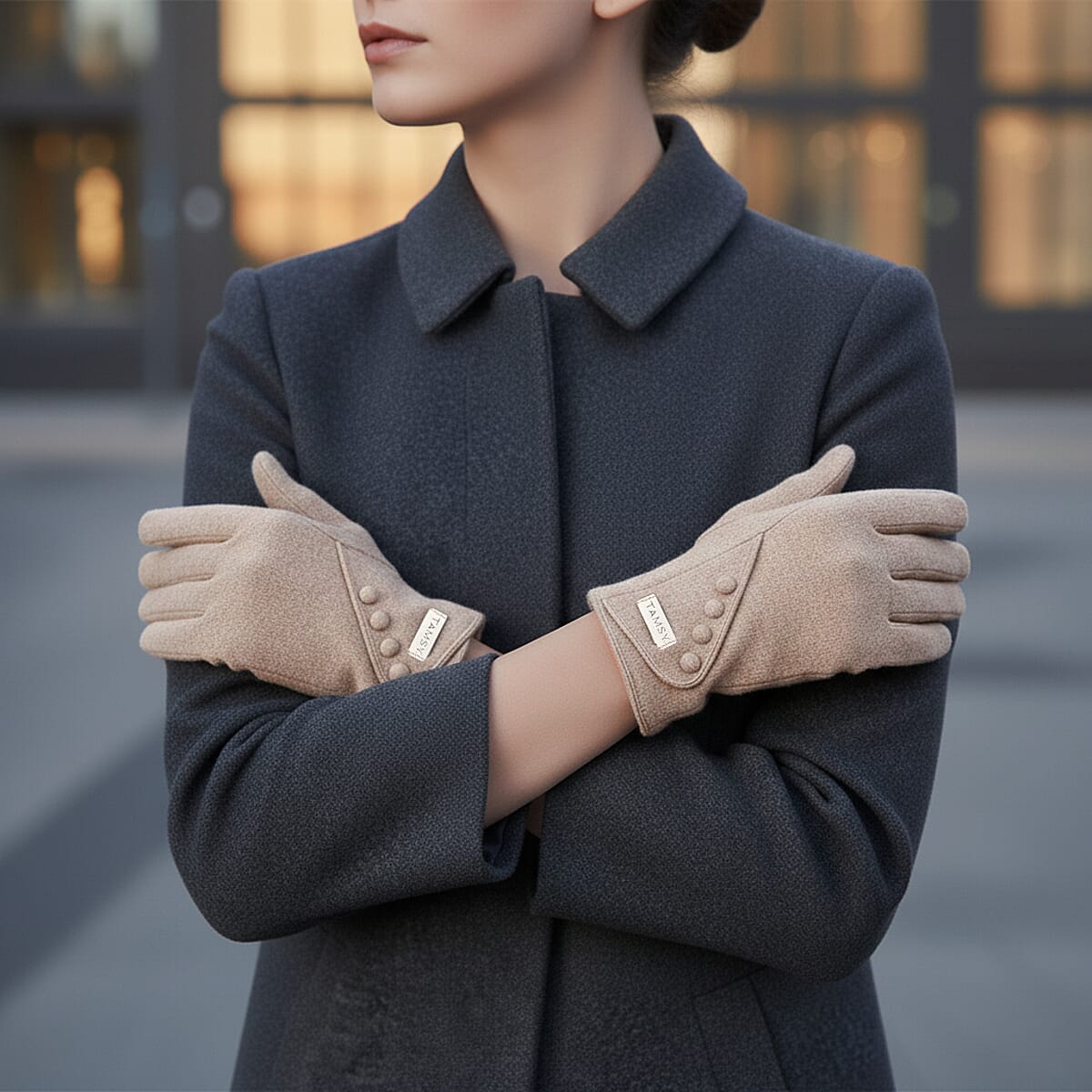 Doorbuster Tamsy Grey Cashmere Wool Gloves with 2 Fingers Screen Touch - Large image number 0