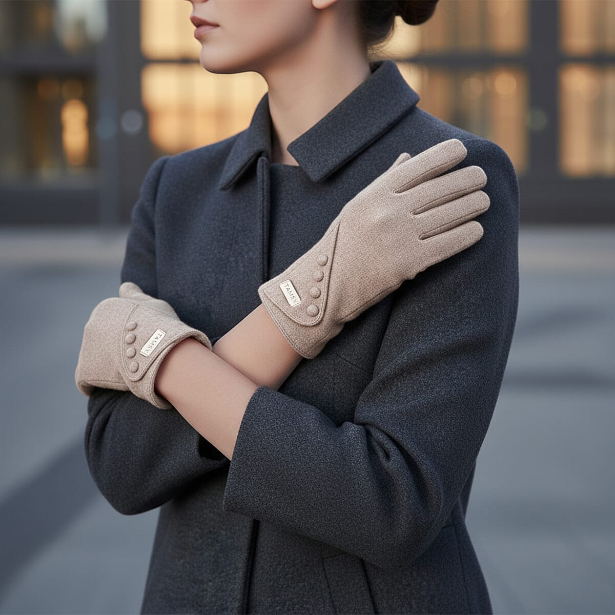 Doorbuster Tamsy Grey Cashmere Wool Gloves with 2 Fingers Screen Touch - Large image number 1