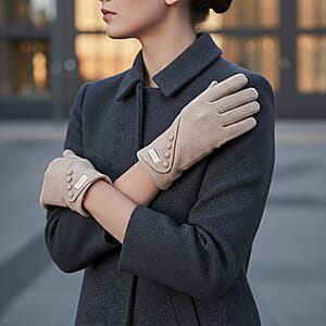  Tamsy Grey Cashmere Wool Gloves with 2 Fingers Screen Touch - Large