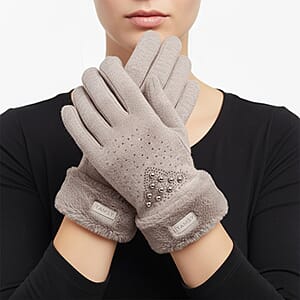 Tamsy Grey Cashmere Wool Gloves with Fur Cuff and 2 Finger Touchscreen