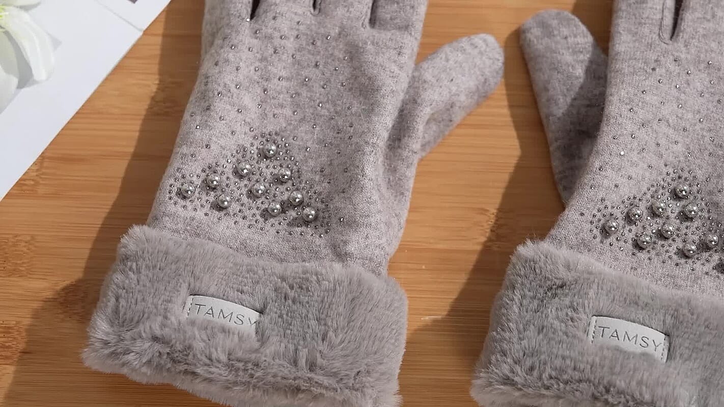 Tamsy Gray Cashmere Wool Gloves with 2 Finger Touchscreen - L