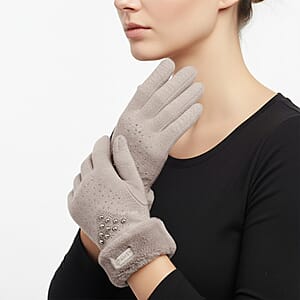 Tamsy Grey Cashmere Wool Gloves with Fur Cuff and 2 Finger Touchscreen
