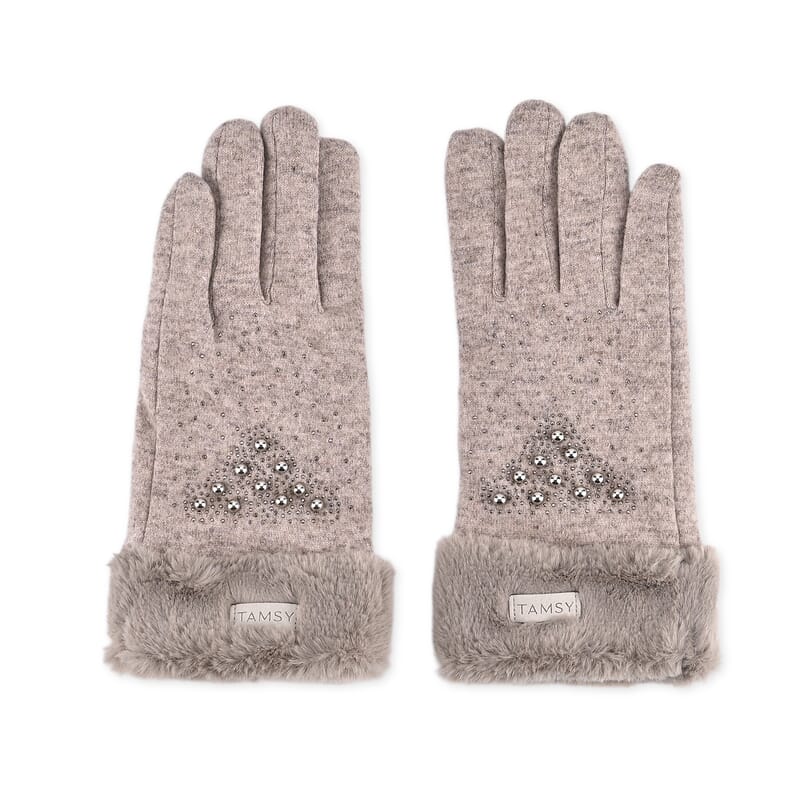 Tamsy Grey Cashmere Wool Gloves with Fur Cuff and 2 Finger Touchscreen