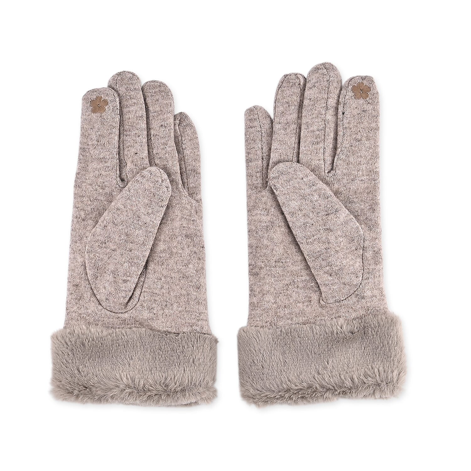 Tamsy Grey Cashmere Wool Gloves with Fur Cuff and 2 Finger Touchscreen