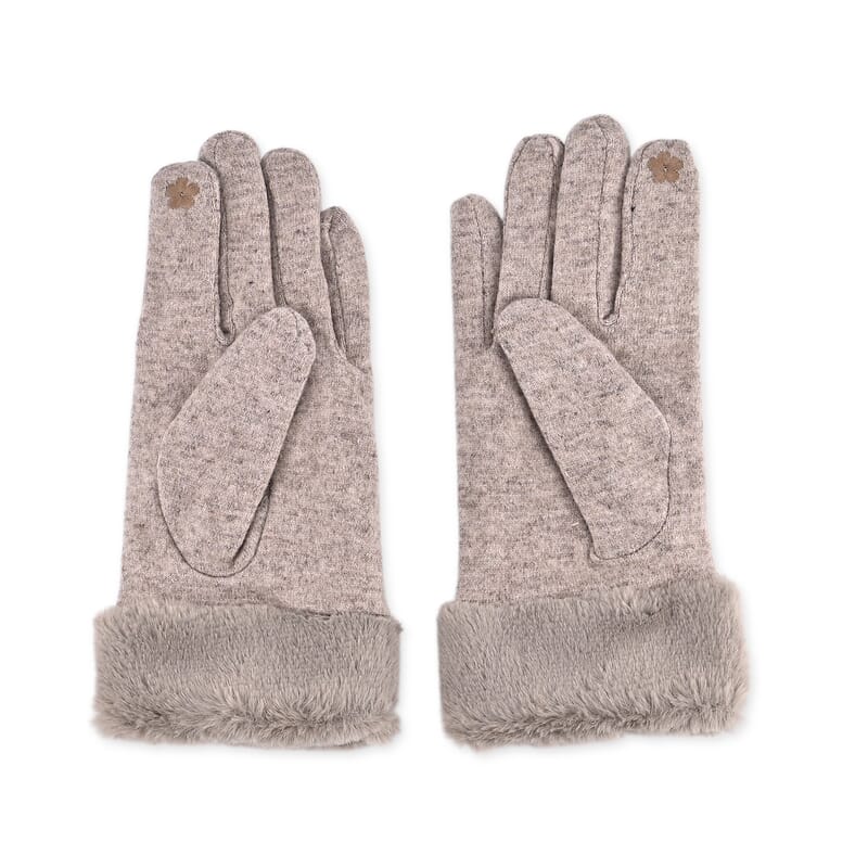 Tamsy Grey Cashmere Wool Gloves with Fur Cuff and 2 Finger Touchscreen