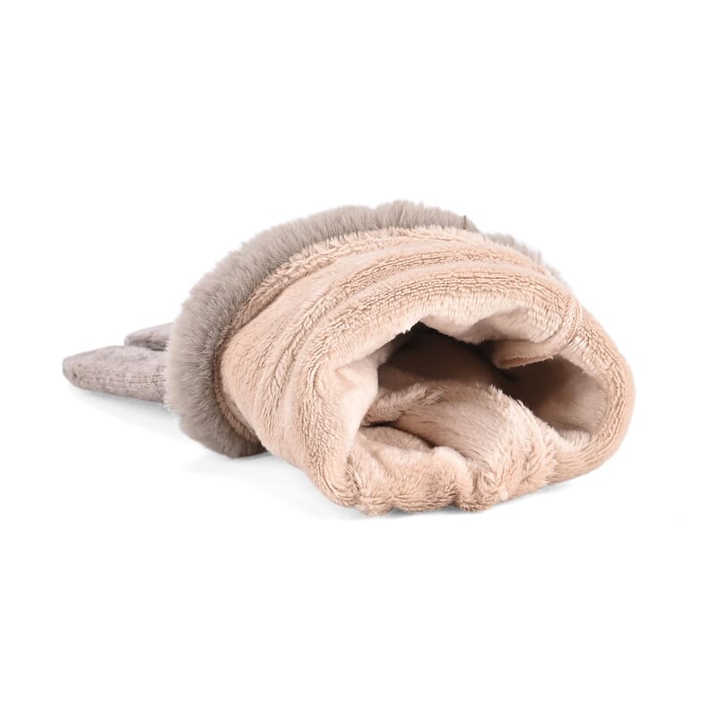 Tamsy Grey Cashmere Wool Gloves with Fur Cuff and 2 Finger Touchscreen